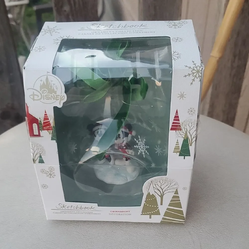 Disney 2019 Mickey Minnie Glass Globe Sketchbook Christmas Ornament w/ Box